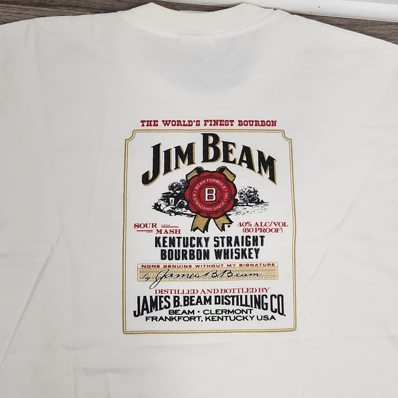VTG 90s Tee Shirt Jim Beam Size L Gildan Cotton White Short Sleeves - Picture 5 of 12